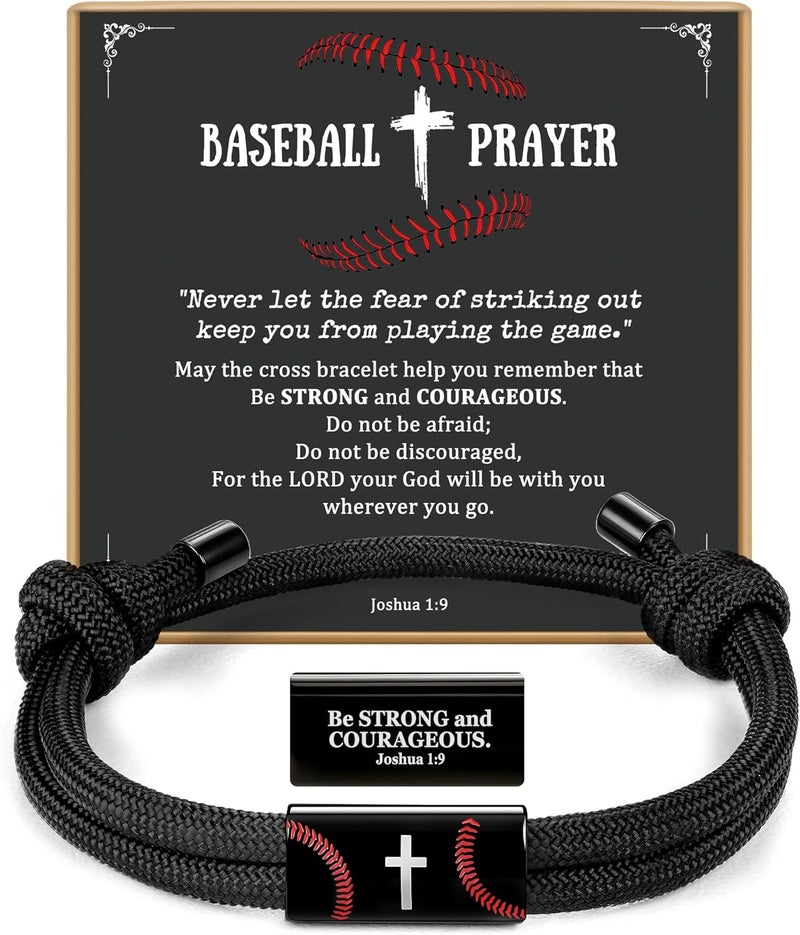 PEALICIOUS Mens Cross Bracelet as Boys Valentine Gifts, Soccer Baseball Joshua 1 9 Cross Bracelet Basketball Philippians 4:13 Accessories as Christian Valentines for Sons Baptism Confirmation - Image 1